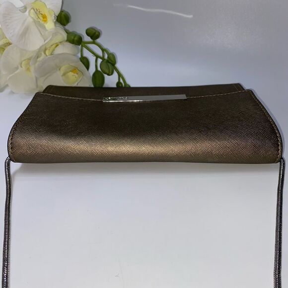 Calvin Klein Saffiano Leather Shoulder Purse Gold Small - Picture 10 of 14